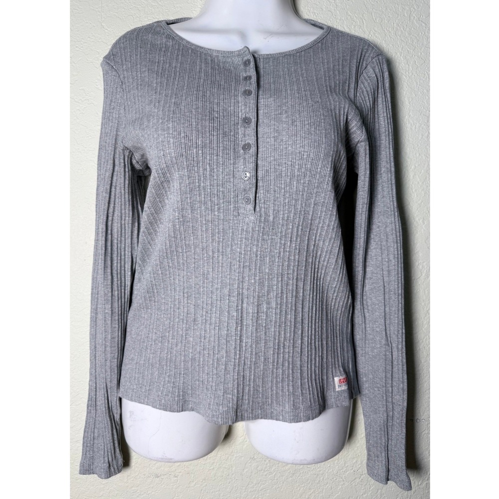 Levis Dry Goods Women's Henley Gray Ribbed Classic Grunge Americana Size Medium
